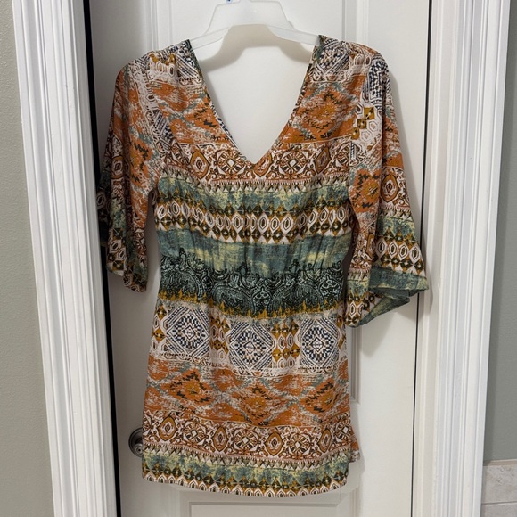Pink Owl Rust, Teal & Olive Boho Faux-Wrap V-Neck Tunic - Picture 3 of 3